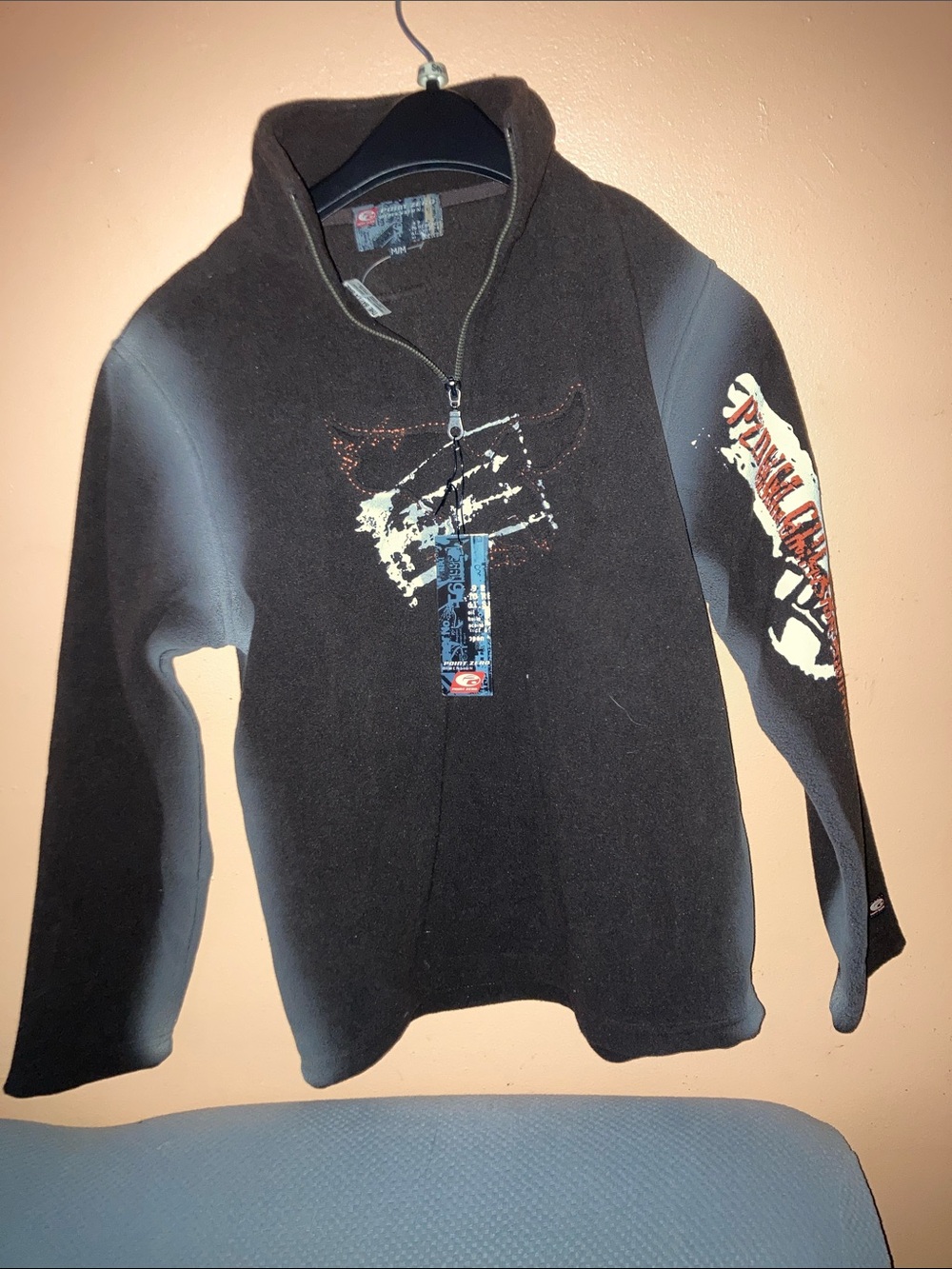 Point Zero Brown and Gray Zip-Up Pullover Sweater with Graphic